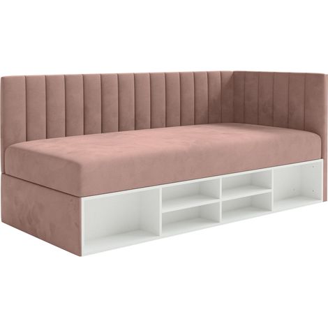 Selsey Ventrio - Jugendbett linksseitig mit Regalen, Easy-Clean-Samtbezug, hellrosa (1/5)