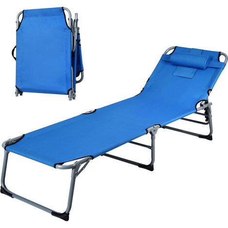 Bronzage sur le Ventre Transat Bain de Soleil Pliant Chaise Longue Inclinable 5 Positions avec Trou Facial Bleu (1/5)