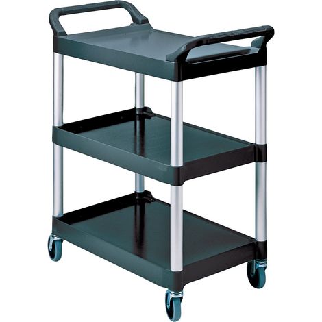 Carrello da tavolo con 3 piani di carico L560xP450mm nero/argento anodizzato, portata 90kg