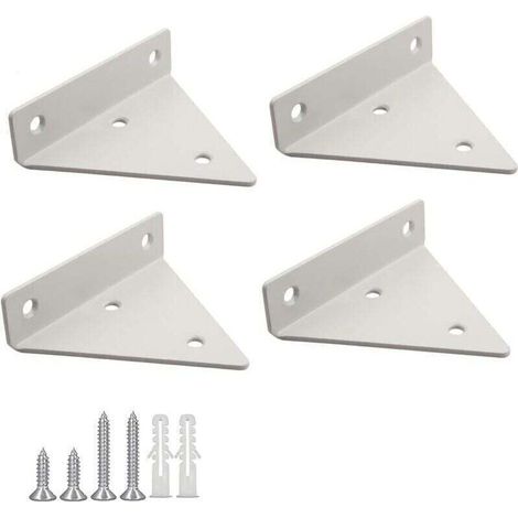 Support Étagère Flottante - Triangle Métal Fer - Pour Étagères En Bois - Blanc - 100 x 80 x 26 mm - 4 Pièces (1/4)