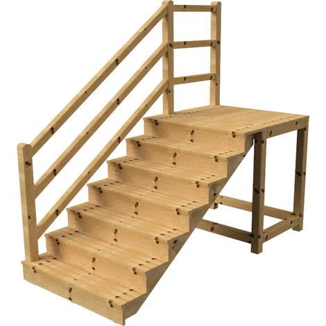 MILANO - Escalier en bois 7 marches H122 cm - avec contre-marches - Palier L120 x P116 cm - Rambarde escalier et palier à gauche