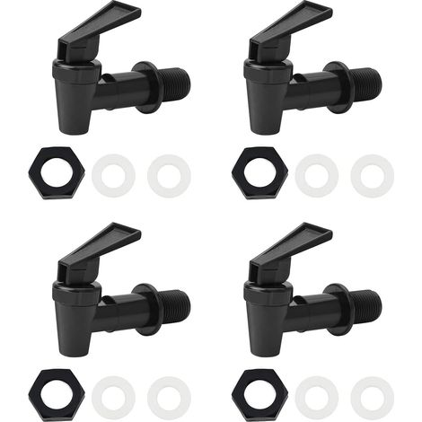 Lot de 4 robinets de rechange universels en plastique pour distributeur d'eau chaude et froide, bière, vin, jus de fruits, seau noir et blanc (uniquement noir) (1/5)