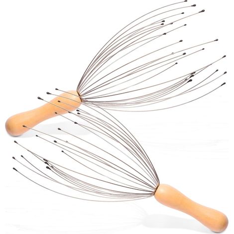 Masajeador de cabeza con 24 dedos, rascador de cuero cabelludo con mango ergonómico de madera, masajeador (1/5)