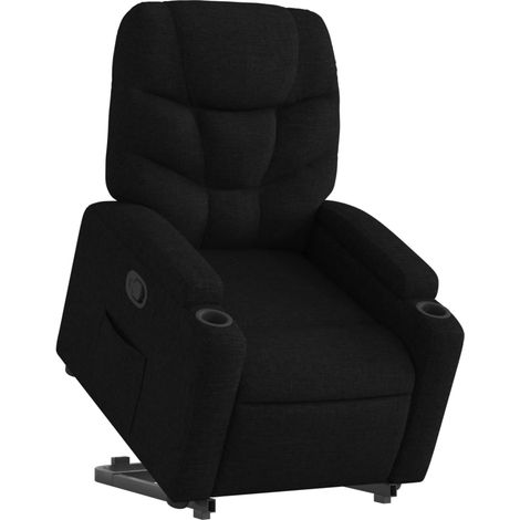 Poltrona relax TV rivestimento confortevole funzione sollevamento elettrico in tessuto nero DEC028113