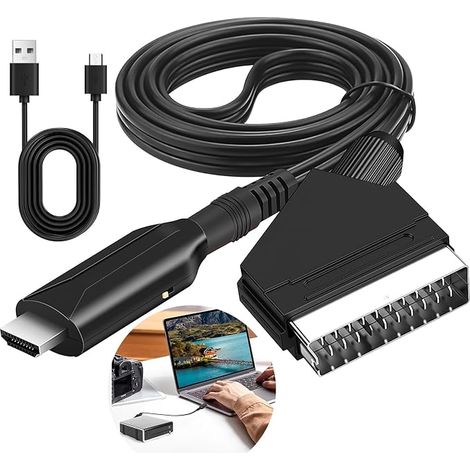 Convertidor SCART a HDMI, adaptador SCART a HDMI con cable HD 1080p/720p, adaptador de audio y video SCART todo en uno, cable SCART a HDMI para HDTV, STB, VHS, Xbox, PS3, Sky, DVD, Blu-ray (1/5)