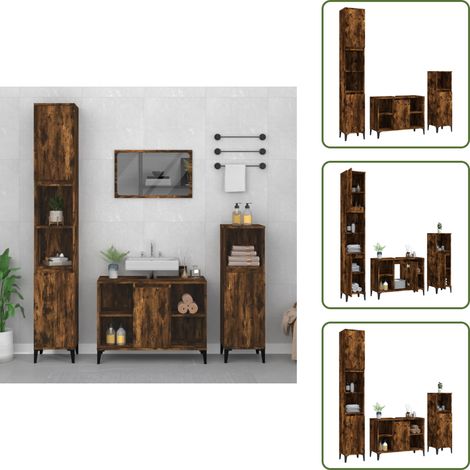 Armadietto autoportante - vidaXL Set Mobili da Bagno 3 pz Rovere Fumo in Legno Multistrato - Set da bagno