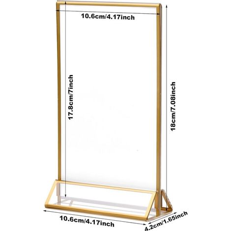 6 Pièces Présentoir de Table en Acrylique avec Bordure Dorée, Transparent Support pour Menus, Double Face Porte Affiche Menu, Présentoir Publicitaire de Table pour Cadres Photo Menus Mariage (1/5)