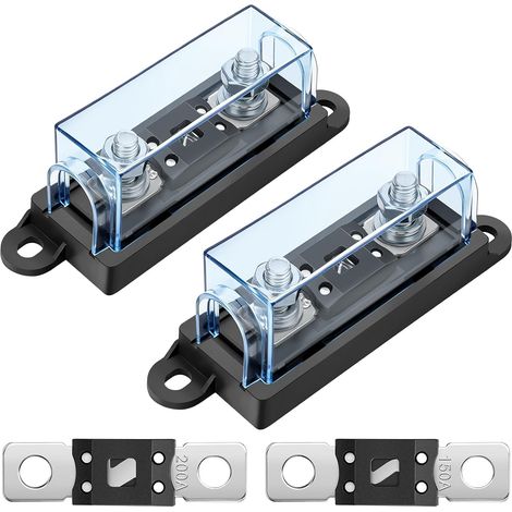 Lot de 2 porte-fusibles Mega avec fusible 60 A/125 A/150 A/200 A  Porte-fusible de voiture 32 V CC jusqu'à 600 A max pour 12 V/24 V convertisseur audio de voiture, camping-car, bateau, camion (1/5)