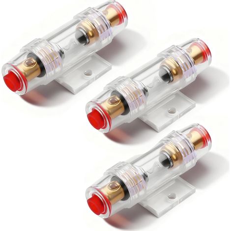 Lot de 3 porte-fusibles en ligne 60 A, calibre 4-8, fusible de sécurité 60 A, verre plaqué or, pour alimentation automobile, amplificateur audio de voiture, etc (1/5)