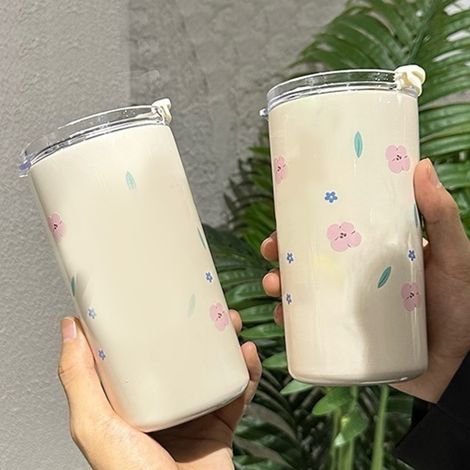 Mug minimaliste d'extérieur digne d'Instagram, élégant gobelet isotherme en acier inoxydable pour hommes et femmes, avec paille pour boire à deux. (1/5)