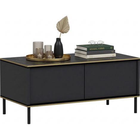 Tavolino da Salotto Zerbolo, con Piedini, un Vano, Piano Sollevabile, 90x45x40h cm Nero Antracite