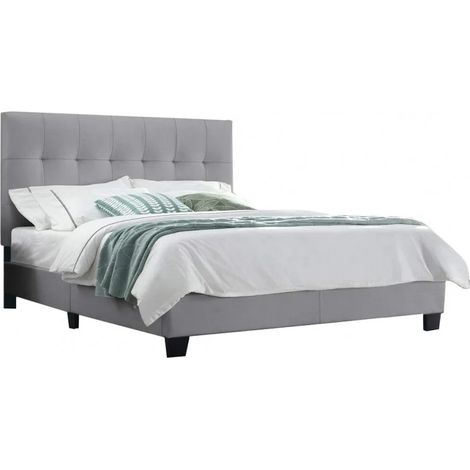 Lit double 140 x 190 cm en simili gris clair + sommier fixe - PANDORA (1/5)