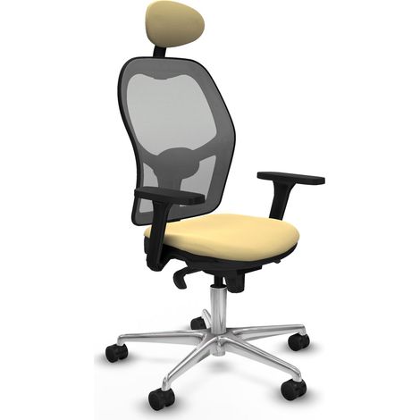 Jorquera sincro malla gris similpiel crema brazos 3D base aluminio cabecero fijo ruedas 65mm nailon (1/5)