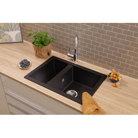 Küchenspüle Einbauspüle Spüle Granit Mineralite 64 x 44 Schwarz Ohio Respekta