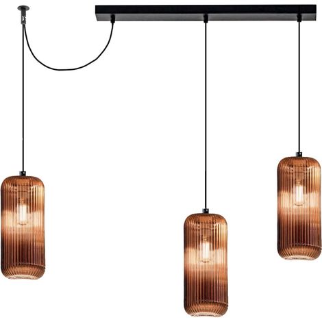 Sospensione vetro colorato gea luce raika br3 e27 led lampada soffitto decentramento moderna, colore rame specchiato
