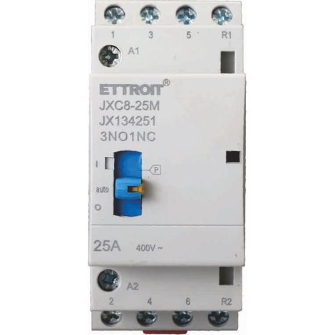 ETTROIT JX134251 Contacteur domestique 3NO/1NC 4P 25A 220v 50hz AC DIN avec interrupteur de commande manuel (1/3)