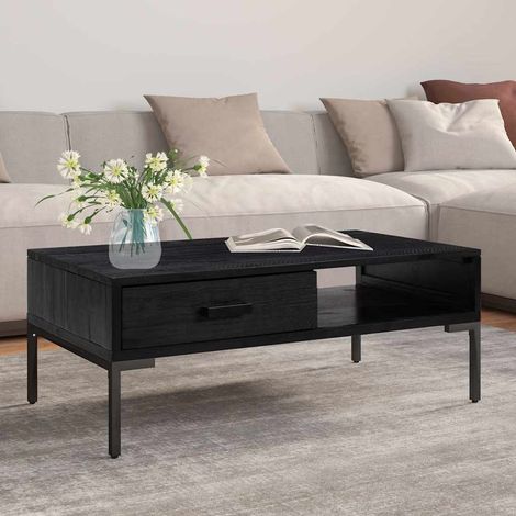 vidaXL Table basse Noir 90x50x35 cm Bois de pin massif (1/5)