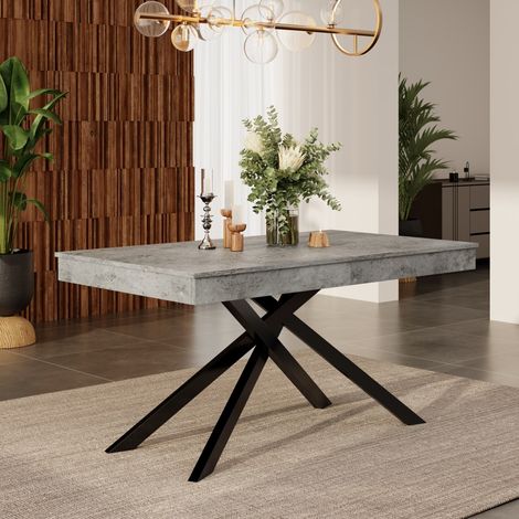 Table de salle à manger extensible-Gris-Plateau épais-Pieds métal-6/8 personnes-180x80x76cm (1/5)