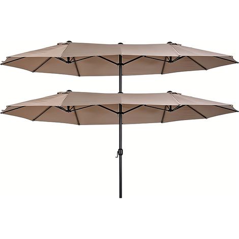 2er-Set  sonnenschirm Marktschirm Doppelsonnenschirm mit Handkurbel oval 460 x 270 x 240 cm in Hellkaffee für Garten & Terrasse
