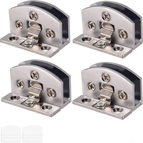 Lot de 4 charnières en verre réglables pour porte en verre de 5 à 6 mm d'épaisseur, avec vis, film transparent, tournevis (argent) (1/4)