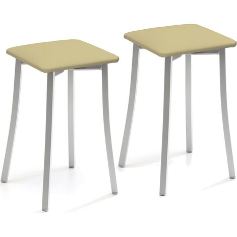 2 Tabourets de Cuisine Pieds Design Simili Cuir Beige Hauteur d'assise 45 cm (TABPIBE) (1/5)