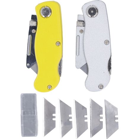Couteau utilitaire pliant 2 pièces, alliage d'aluminium qualité industrielle, portable extérieur avec 10 lames supplémentaires (1/5)