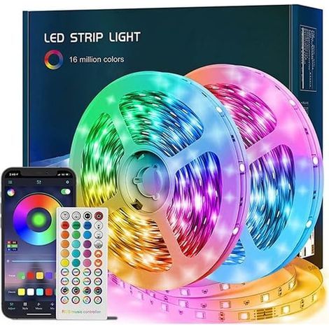 20M Ruban LED Bleutooth,Bande 18 LED 5050 RGB Contrôlé par APP du Smartphone, Synchroniser avec Rythme de Musique de Minuterie, décoration de lumières de musique pour chambre à coucher, fête (1/5)