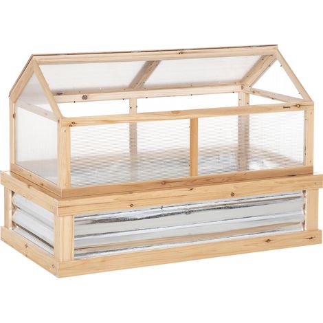 Raised Garden Bed Greenhouse Top, Garden Wooden Cold Frame Greenhouse Flower Planter Protection 2 Independent Roofs, 122x 61 x 82cm, Natural (1/5)