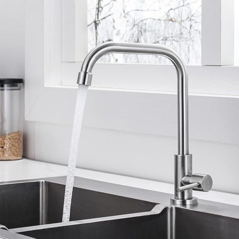 Robinet de Cuisine Eau Froide Uniquement, Mitigeur Evier Brossé Anti-empreinte, Robinettrie Pivotant à 360° en Acier Inoxydable, Mousseur Démontable (1/5)