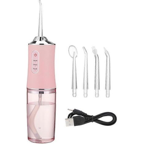 Hydropulseur buccal portable, jet dentaire rechargeable par USB, 3 modes, 4 embouts (1/4)