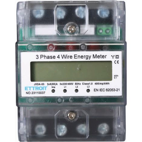 Contatore energia elettrica trifase 220V 380V 5-80A Occupa 4 Moduli Guida DIN Ettroit JXDA-03 (1/6)