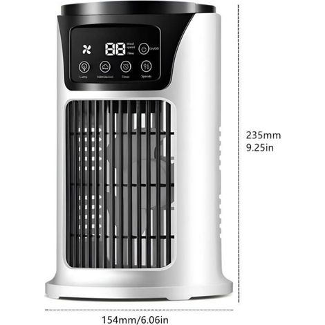 Ventilateur, 6 vitesses, réservoir de 300 ml, veilleuse, minuterie, refroidissement rapide, portable, blanc (1/5)