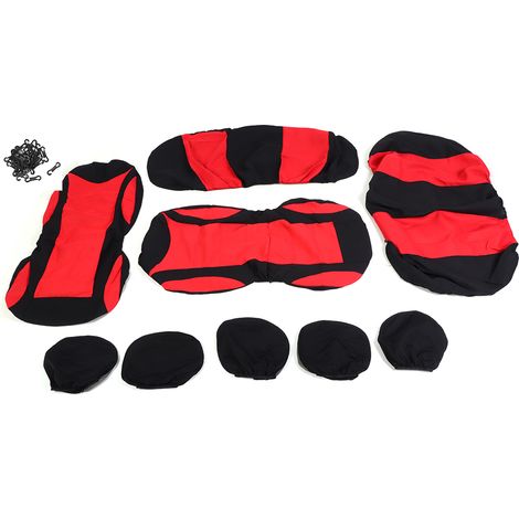 9-teiliges Set roter und schwarzer Autositzbezüge, Innenraumschutz für 5-Sitzer, Auto-Innenausstattung (1/5)