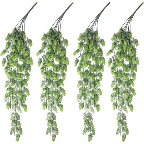 4 Stück künstliche Hopfen-Blumenreben-Girlande, künstliche Wandbehang, Hopfenrebe, mattgrün, künstliche Hopfen, künstliche Pflanzen, Dekoration für drinnen und draußen, Veranda, Blumendekoration (1/5)