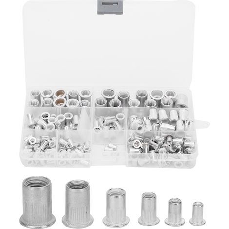 Kit de 165 inserts à riveter en aluminium M3/4/5/6/8/10 - Écrous filetés pour tôles, visserie de fixation, boîte de 165 pièces (1/5)