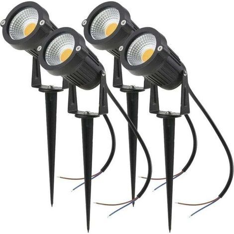 Set di 4 faretti LED COB da 5 W, faretti da giardino regolabili 220 V con picchetto, illuminazione esterna, giardino, patio (bianco) (1/4)