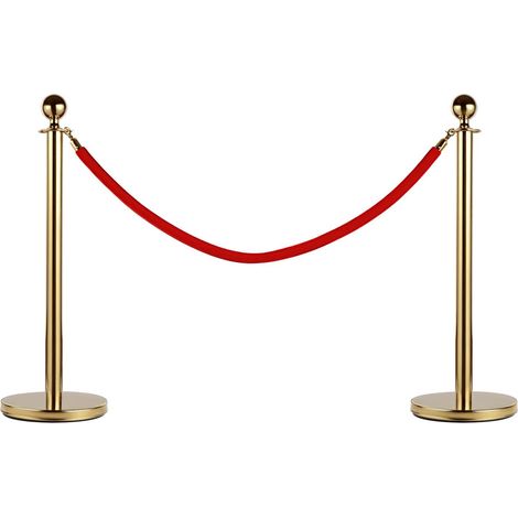 Poteau séparateur de file d'attente en acier rouge et or, élégant et robuste, idéal pour organiser les foules avec style dans les espaces publics ou commerciaux.