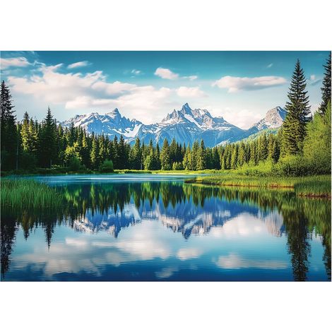 Papier peint mural 3D montagnes lac forêt intissé grand format design intérieur salon chambre pas cher 400x280 cm (1/5)