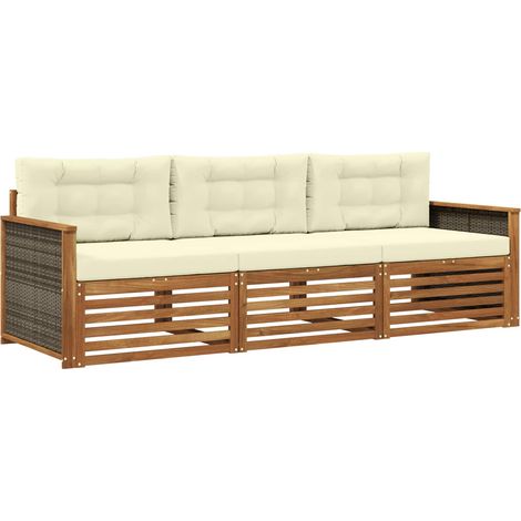 vidaXL Outdoor Sofa Set 3 pcs Natural and Cream