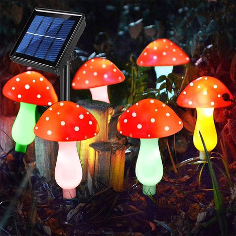 Lampes Solaire Jardin Champignons - 8 Modes - Étanche - Chaîne Lumineuse Extérieure 200 cm - 8 Lampes - Plastique Bleu (1/5)