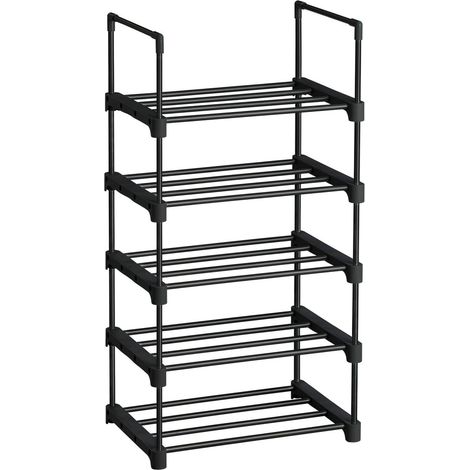 Zapatero de 5 niveles apilable de metal multifuncional y ahorra espacio para pasillo dormitorio y salón 89,5 cm negro 120002619 (1/2)