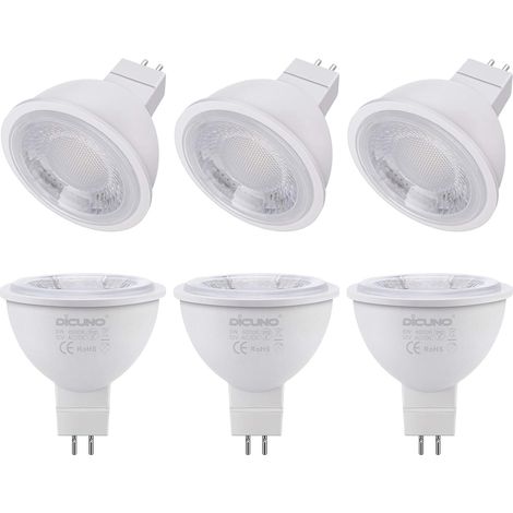 Ampoule LED GU5.3 MR16 12V, 5W Équiv. 50W, 6000K, 380lm, Lot de 6 Blanc froid, Faisceau 60°, Non-dimmable, Lampe LED GU5.3 pour spots encastrables, plafonniers et vitrines (1/5)