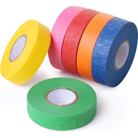 Masking Tape - 15 mm x 15 m - 6 Colors - Acid-Free - Writeable - For Arts Crafts Drafting Labeling - Pack of 6 (1/4)