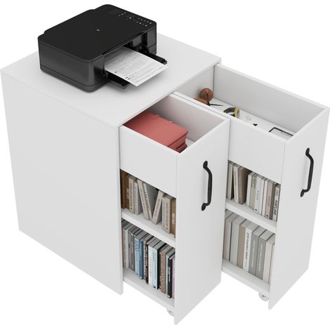 Libreria mobile 52x50x75 cm bianca in truciolare con ruote, configurazione reversibile - CHICFURN (1/5)