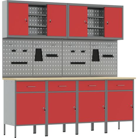 Armario de trabajo 10 uds. Rojo Madera Ingenierizada y Acero vidaXL