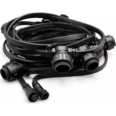 Guirlande Guinguette Pro 10 mètres câble plat noir 10 douilles E27 IP65 Riviera PRO Connect