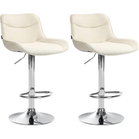 Set di 2 sgabelli da bar girevoli dalla forma ergonomica con cuciture decorative in tessuto color crema e struttura in metallo cromato 100006006
