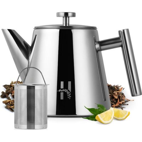 Théière double paroi avec filtre - 1000 ml - Couleur chrome - Théière isotherme (1/5)