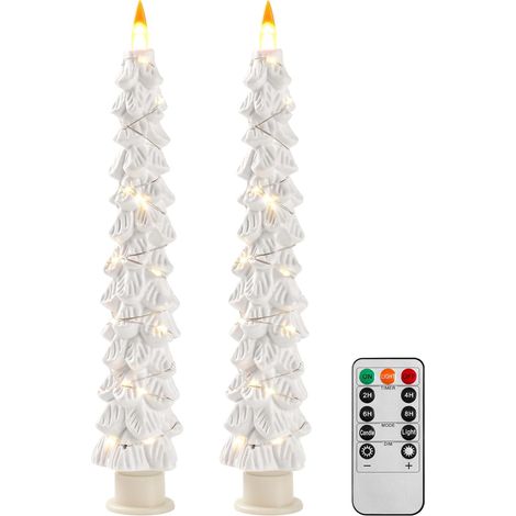 2 Bougies LED Sapin Blanc, Bougies Sans Flamme avec Guirlande de Cuivre, Effet de Flamme Réaliste, Fonctionnant sur Piles avec Télécommande pour Décoration de Noël [Classe énergétique A+++] (1/5)