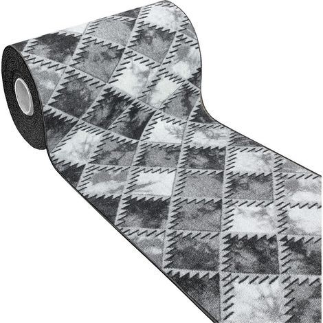 Tappeto Cucina Bordato Antiscivolo Assorbente Passatoia Colori Accesi Patchwork Grigio - 57x240 Cm